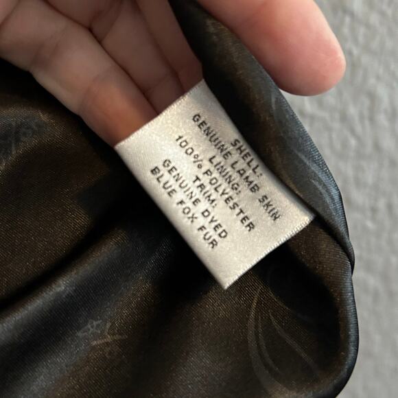 PRESTON & YORK Black Lamb Leather Removeable Dyed Fox Fur Collar Jacket Size M - Picture 7 of 9